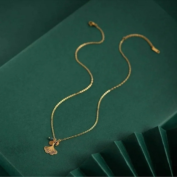 2 LEFT! Gold Leaf Necklace Charm Boho Minimalist - Picture 3 of 10